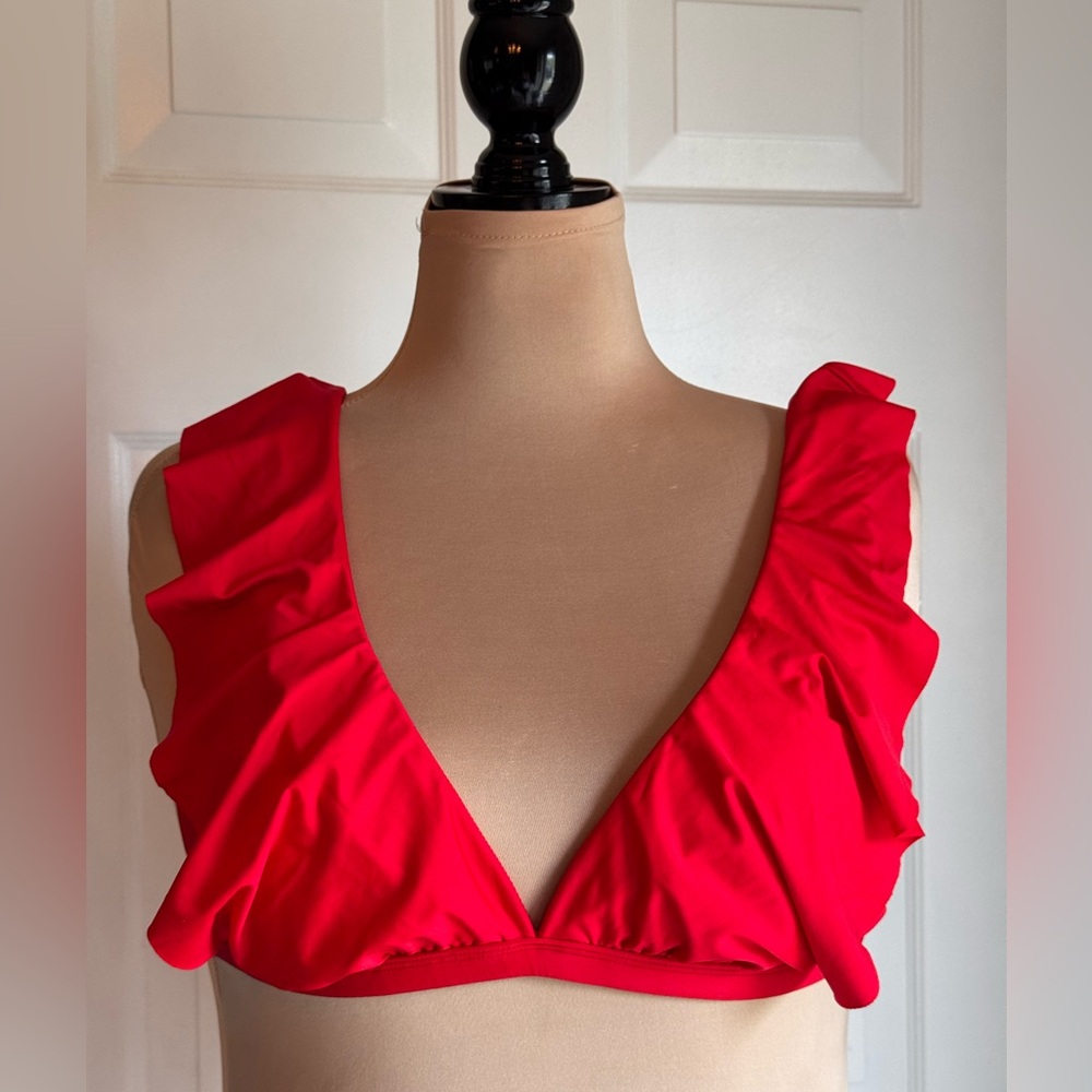 Like New Kona Sol Swim Red Ruffle Design Plunge bikini top